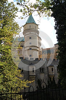 Tower of romantic Bojnice castle in Bojnice