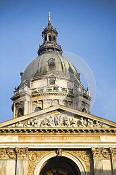 Tower of Saint Stephen`s Basilica in Budapest, Hungary.