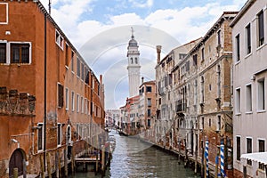 Tower of San Giorgio dei Greci above the canal in Venice
