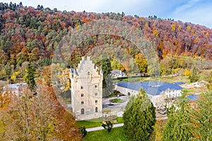 Tower of Schoenfels Castle, Mersch, Kopstal, Mamer or Valley of the Seven Castles in central Luxembourg. Fall in Luxembourg photo