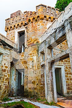 Tower of abandoned mansion Dacha Kvitko, Sochi, Russia photo
