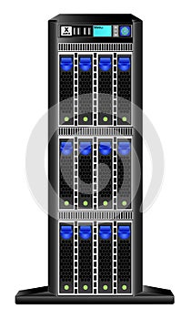 Tower-server vertical version with 12 hard drives 3.5 inches and a small display for management.