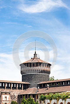 Tower of Sforza Castle. Interior View of Sforzesco Castle in Milan. Italy