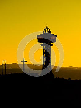 Tower silhouette at sunset time