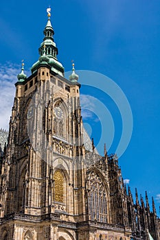 Tower of St. Vitus Cathedral in Hradcany, Prague, Czech Republic