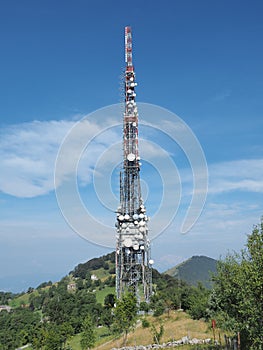 Tower for telecommunications, television broadcast, cellphone, radio and satellite on Linzone mountain peak