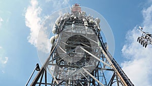 Tower for telecommunications, television broadcast, cellphone, radio and satellite on Linzone mountain peak