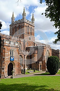 Central tower of Crediton Parish Church in Devon UK