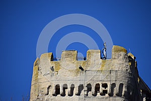 tower top of Burg OlbrÃ¼ck with blue sky