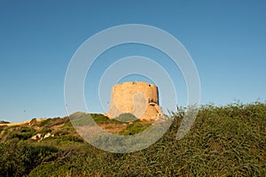 Tower Torre Aragonese on Sunset in Santa Teresa di Gallura. Sardinia