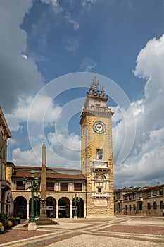 Tower Torre dei Caduti, located on Piazza Vittorio Veneto in the lower part of Bergamo city. Part of the network of the Bergamo photo