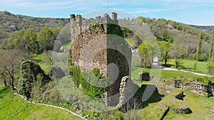 Tower Of Torres Ruins - Historical Landmark. orbiting drone shot