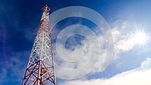 Tower. Tower and sky. clouds and height tower. Telecoms transmitter on sky and clouds.