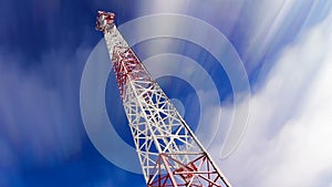 Tower. Tower and sky. clouds and height tower. Telecoms transmitter on sky and clouds.