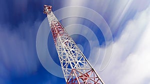 Tower. Tower and sky. clouds and height tower. Telecoms transmitter on sky and clouds.