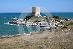 Tower and trabucco close to Vieste, Gargano photo