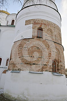 Tower of transfiguration cathedral, with part of the initial brick laying
