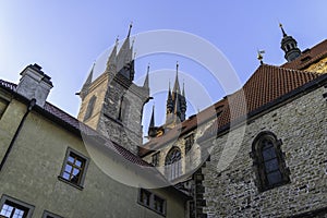 Tower of Tyn Church in Old Town, Prague, Czech Republic