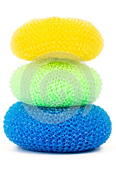 Tower of vibrant plastic scourers