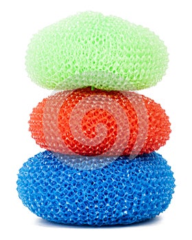 Tower of vibrant plastic scourers