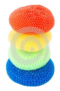 Tower of vibrant plastic scourers