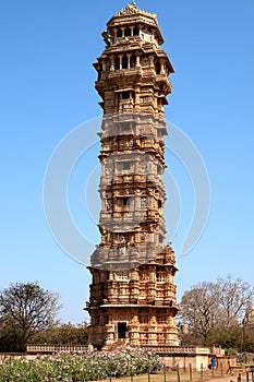 Tower of victory inside the Chittorgarh fort photo