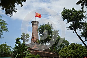 Tower with Vietnamese flag in Hanoi
