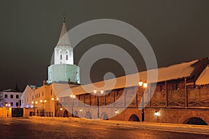 Tower and wall of ancient fortress. Kazan, Russia