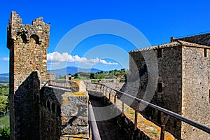 Tower and wall of Montalcino Fortress in Val d`Orcia, Tuscany, I