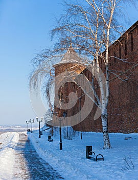 The tower and wall of the Nizhny Novgorod Kremlin