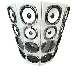 Tower of white sound boxes