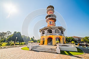 Tower Withun Thasana Sage Lookout in Bang Pa-In Royal Palace Summer Palace in Ayutthaya Province, Thailand