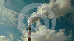 A towering chimney releasing hot polluted air as a byproduct of the energy production process
