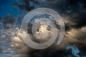 Towering clouds with lights and shadows