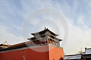 Towering corner of the Forbidden City of China