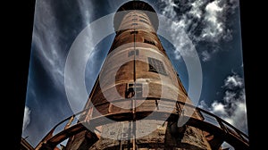 Towering Industrial Chimney Against Blue Sky Generative AI