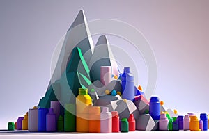 towering mountain of plastic bottles and containers AI generation