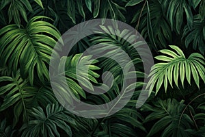 Towering Palm leaves tropical jungle. Generate Ai