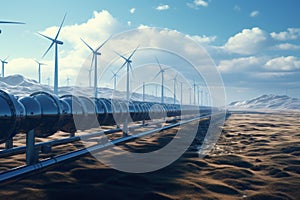 Towering Pipeline wind turbines energy. Generate Ai