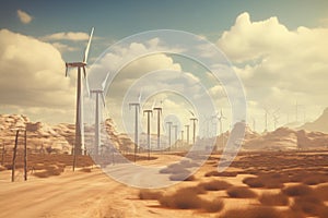 Towering Pipeline wind turbines sunny day. Generate Ai