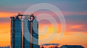 Towering Silo Beside Majestic Skyscraper