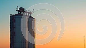 Towering Silo Beside Majestic Skyscraper
