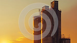 Towering Silo Beside Majestic Skyscraper
