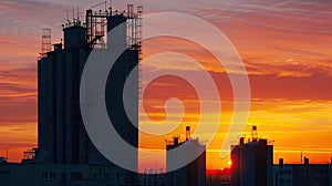 Towering Silo Beside Majestic Skyscraper