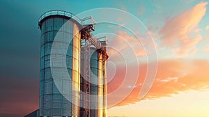 Towering Silo Beside Majestic Skyscraper