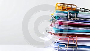Colorful Stack of Paperwork with Binder Clips
