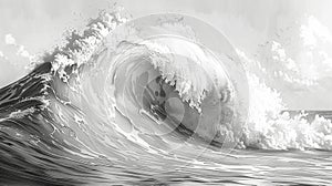 Towering Wave Crashing in Monochrome