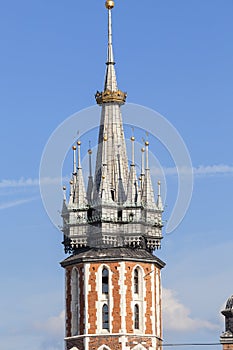 Towerr of St. Mary's Basilica on Main Market Square, Krakow, Poland