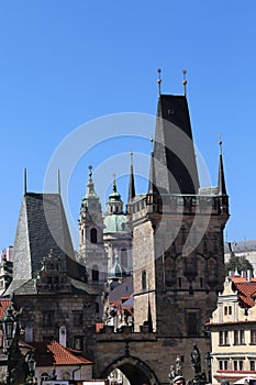 Towers and ancient monuments in the city of Prague