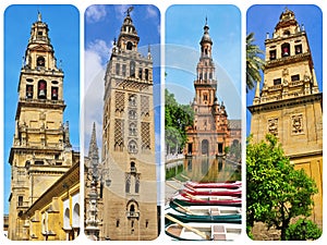Towers in Andalusia, Spain, collage photo